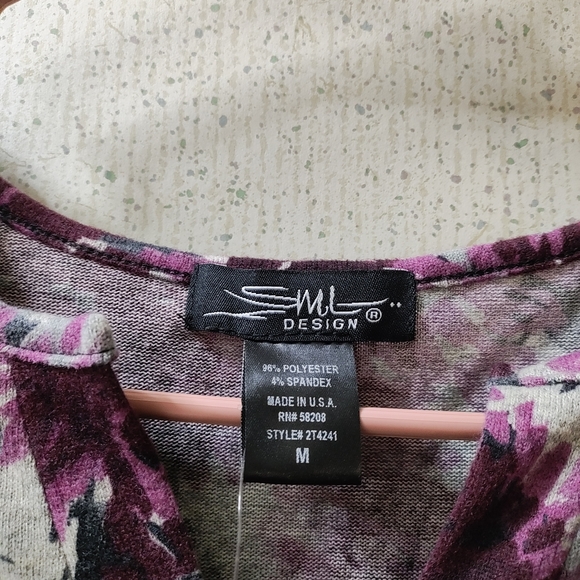 SML Design Women's Floral Blouse Easy Fit Keyhole Neck 3/4 Sleeve Made In USA - Picture 3 of 7